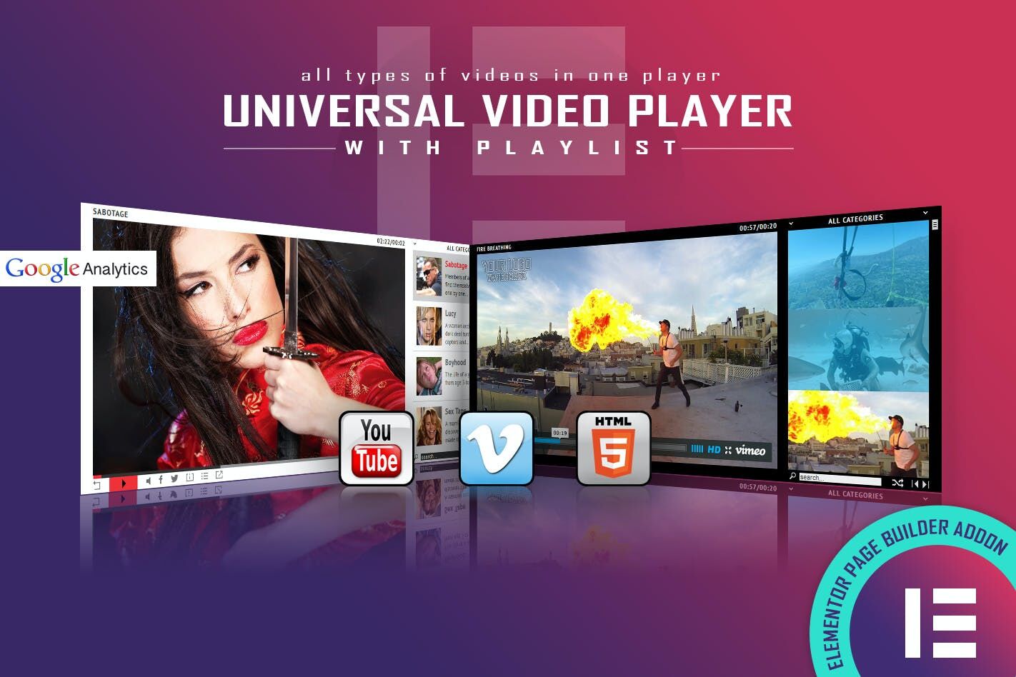 Universa Video Player -Elementor 通用视频播放器小部件