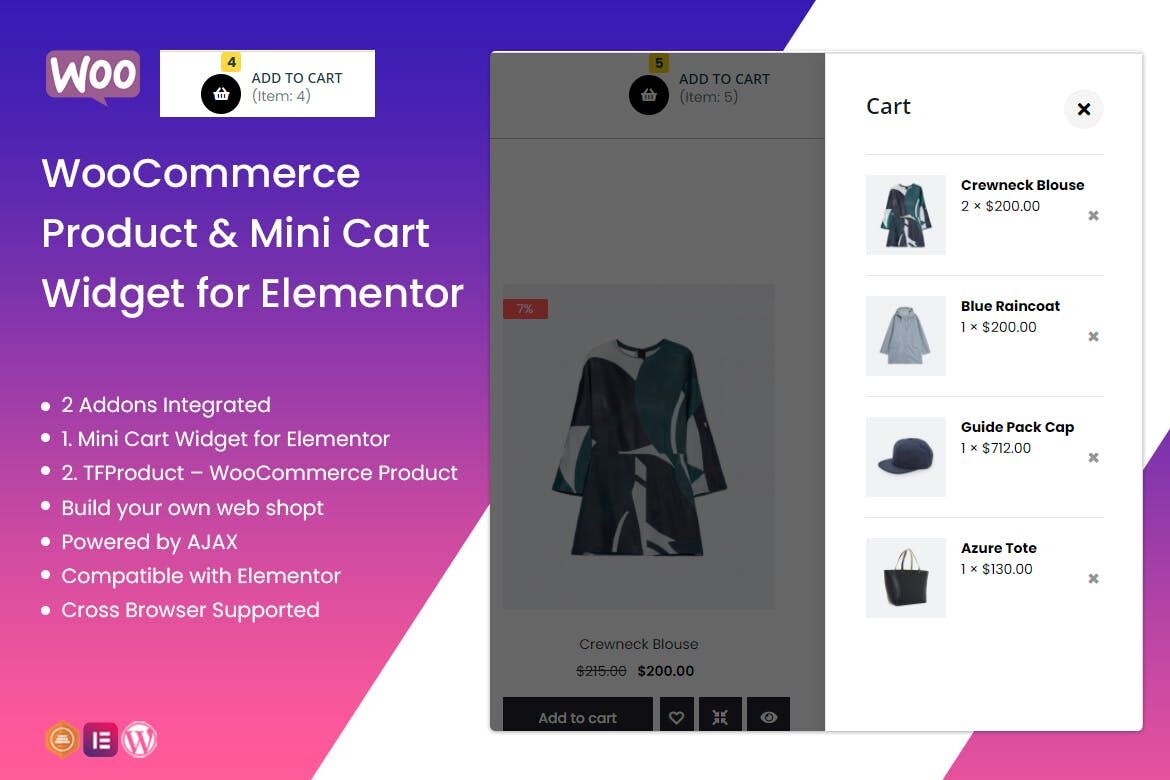 TFMiniCart＆Product-WooCommerce产品、购物车elementor小部件