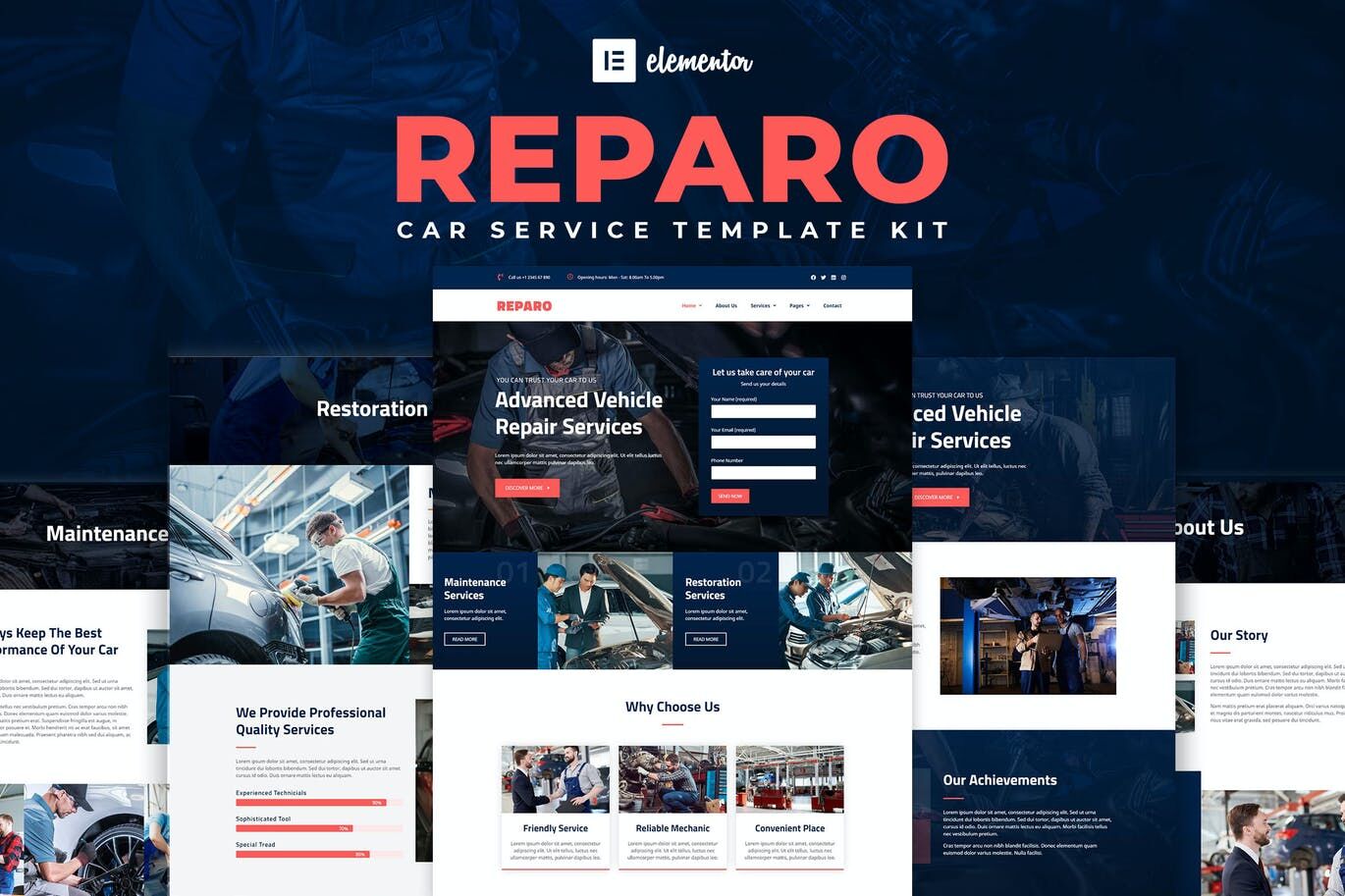 Reparo – 汽车维修服务Elementor建站模板工具包