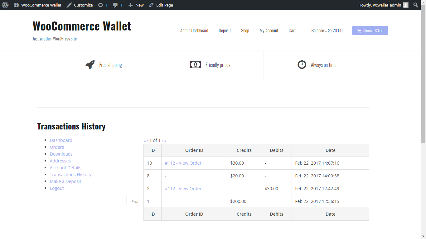 FS WooCommerce Wallet  插件-运行效果