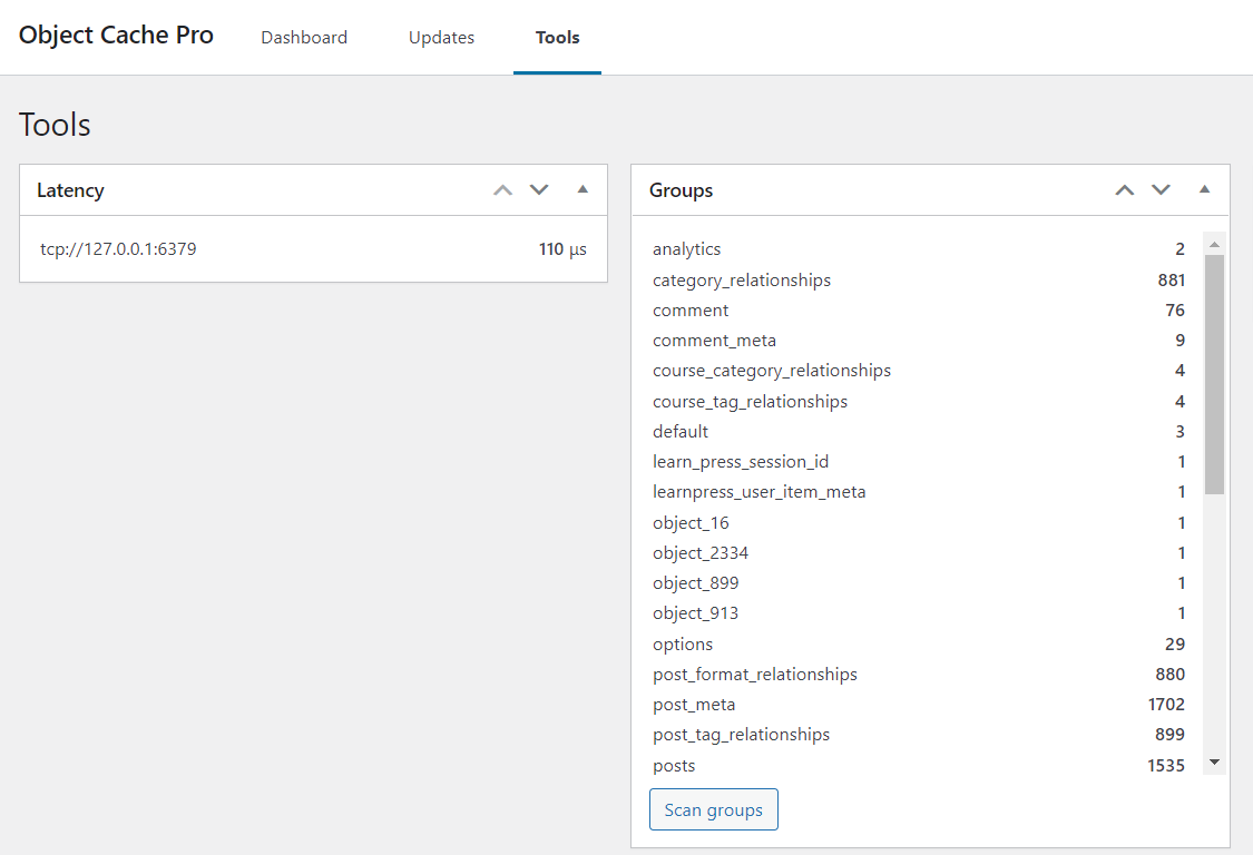 Redis Object Cache pro后台使用数据