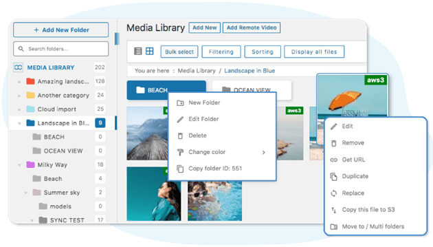 WP Media folder插件功能介绍-媒体和文件夹的上下文菜单