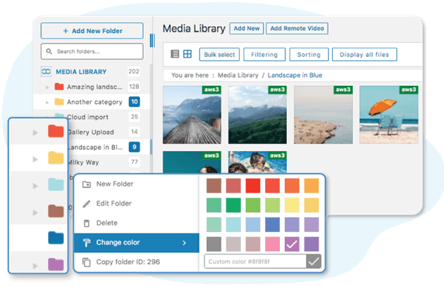 WP Media folder插件功能介绍-为您的媒体文件夹管理器着色
