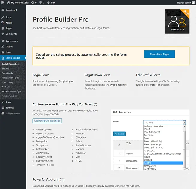 Profile Builder Pro -后台设置