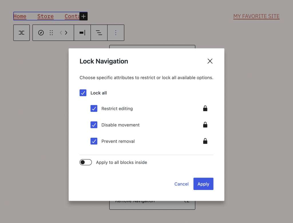 Locking navigation edit access - Gutenberg 14.4 引入无干扰模式，重设样板插入器等