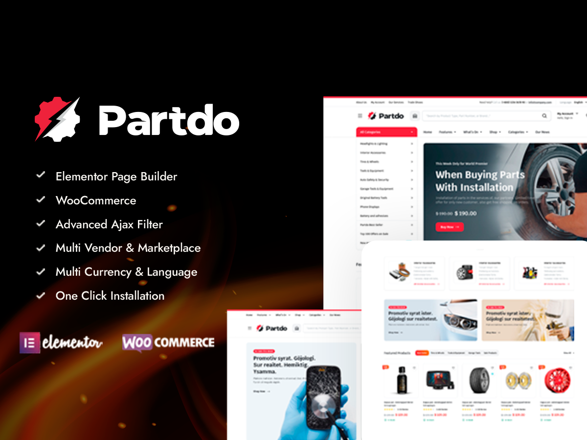 Partdo – 汽车零部件和工具商店WooCommerce主题 (含演示数据Demos）