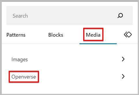 WordPress 6.2 BETA 块插入器中的 Openverse 选项