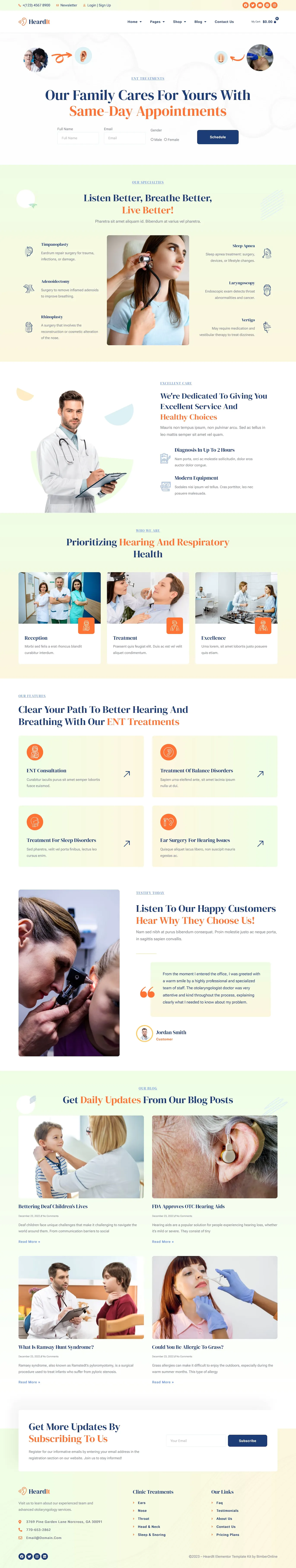 HeardIt - 耳鼻喉科医生模板套件 Elementor Template Kit页面演示