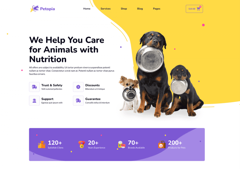 Petopia – 宠物护理服务elementor模板套件