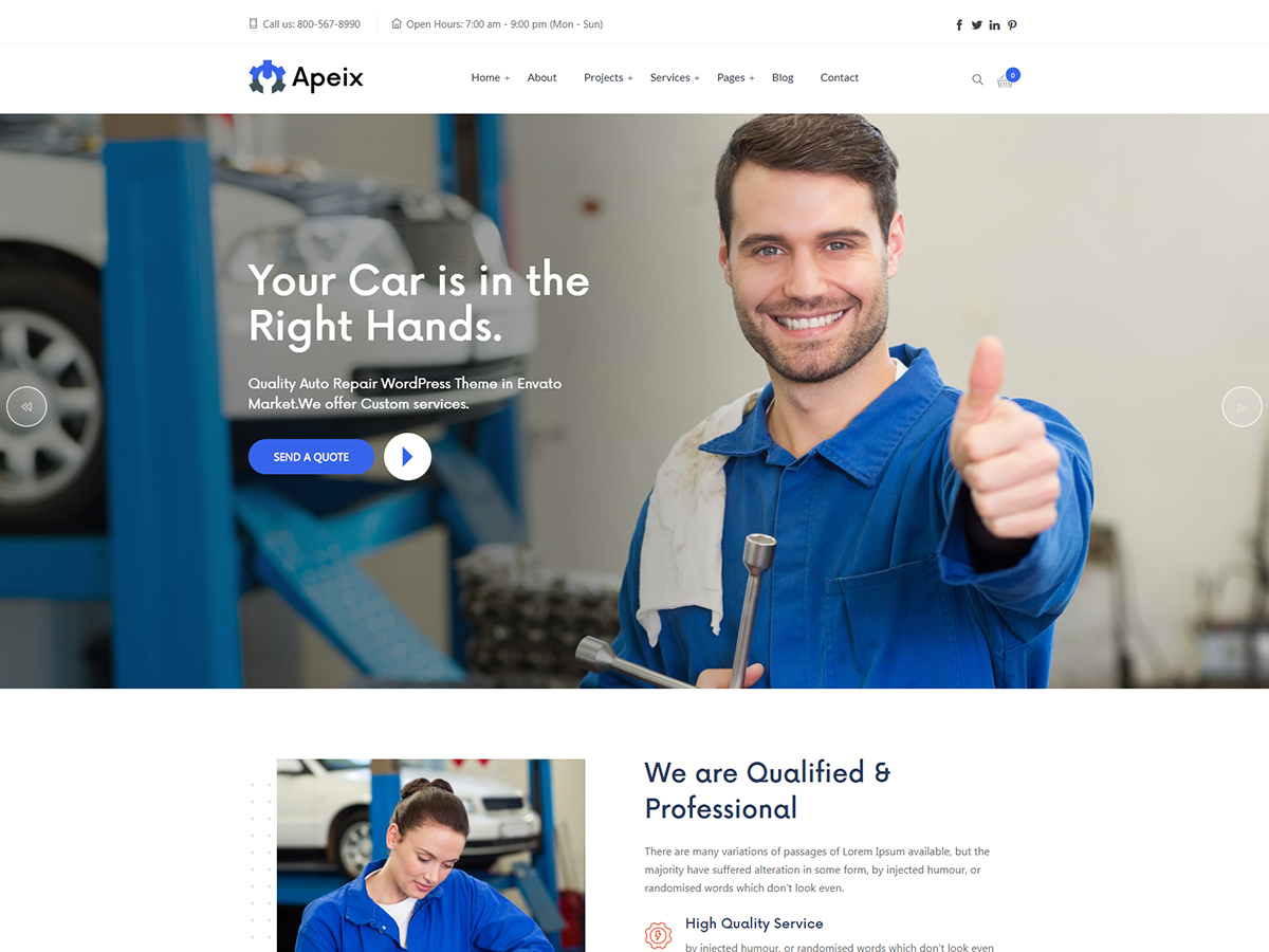 Apeix 汽车维修服务和汽车修理工 WordPress主题