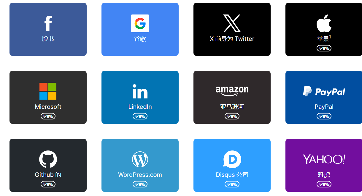 Nextend Social Login PRO 部分第三方登录平台展示